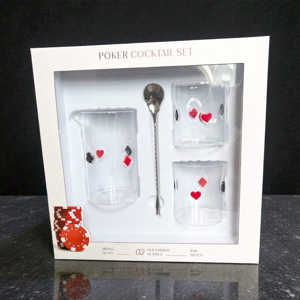 Poker Cocktail Set with Glasses and Spoon